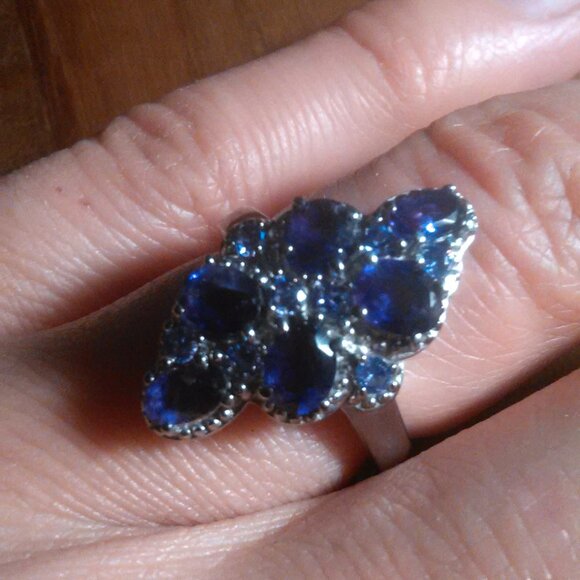 African Amethyst and Simulated Purple Diamond Stainless Steel Ring (Size 6) - Picture 2 of 13